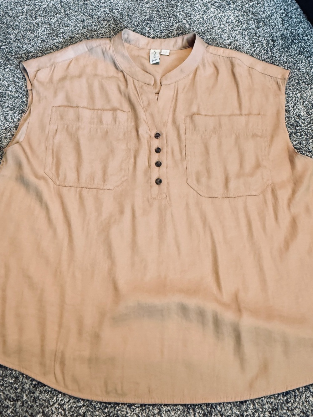 Joie henley style sleeveless blouse sz medium womens ladies top beige tan shir